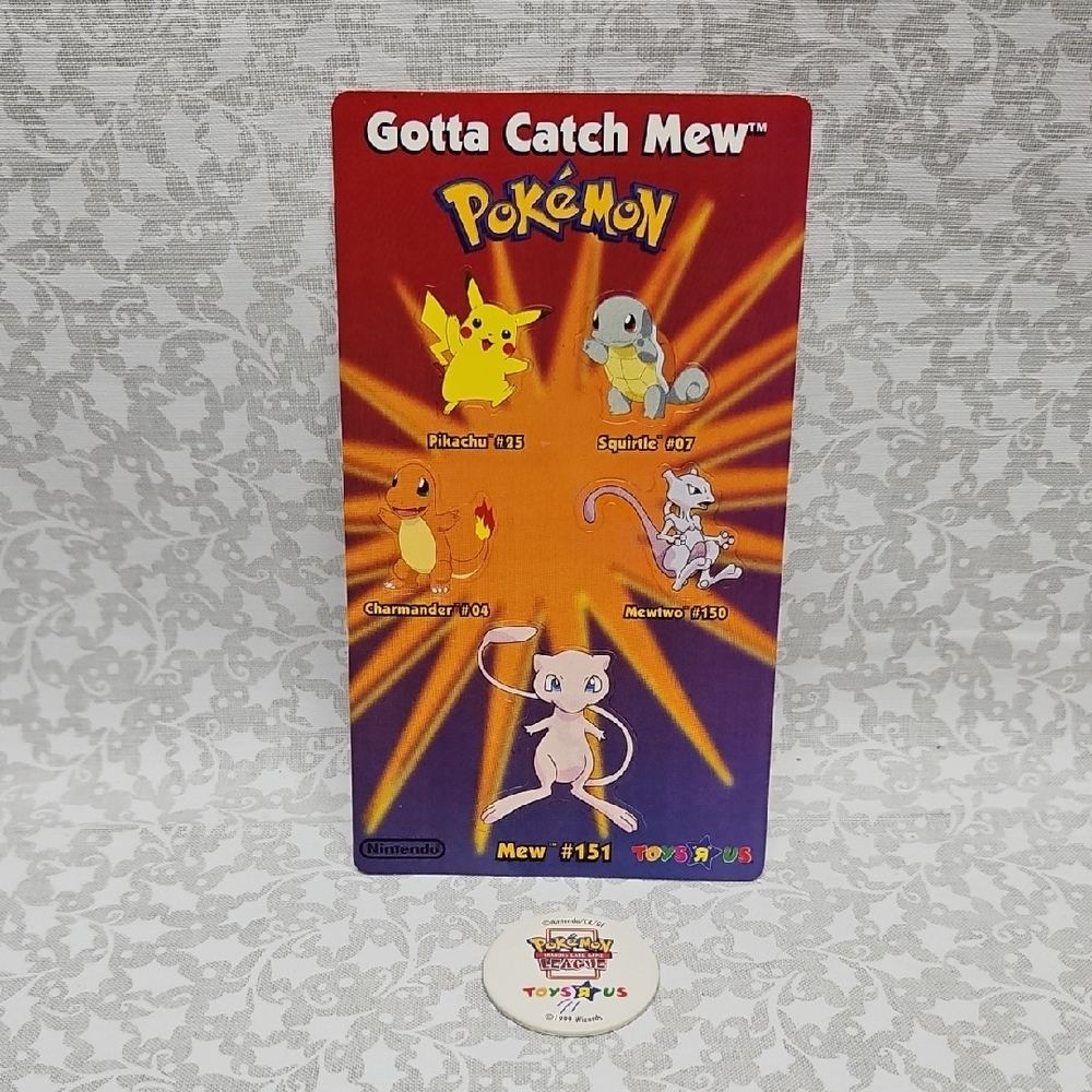 1999 Pokemon Mew #151 Nintendo Toy R Us Sticker & Pikachu Token